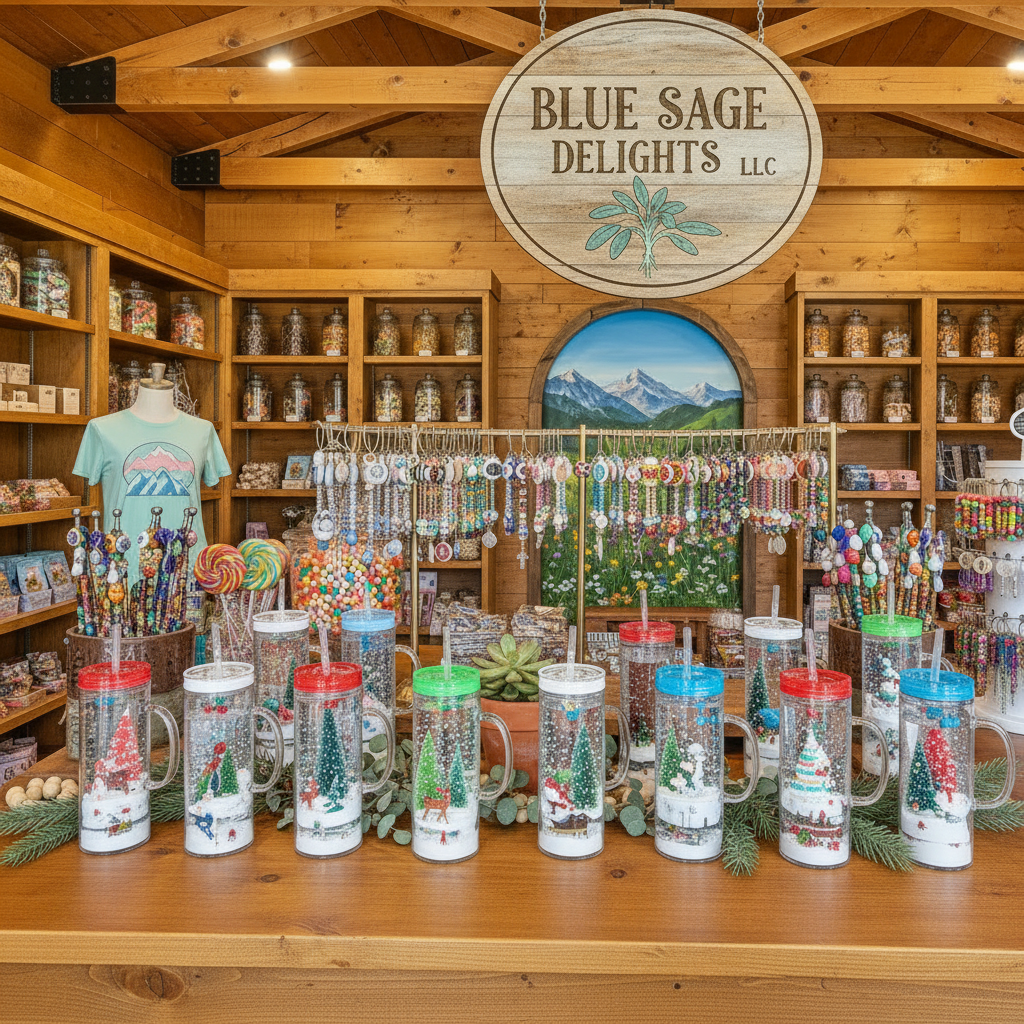 Blue Sage Delights Snow Globe Tumblers