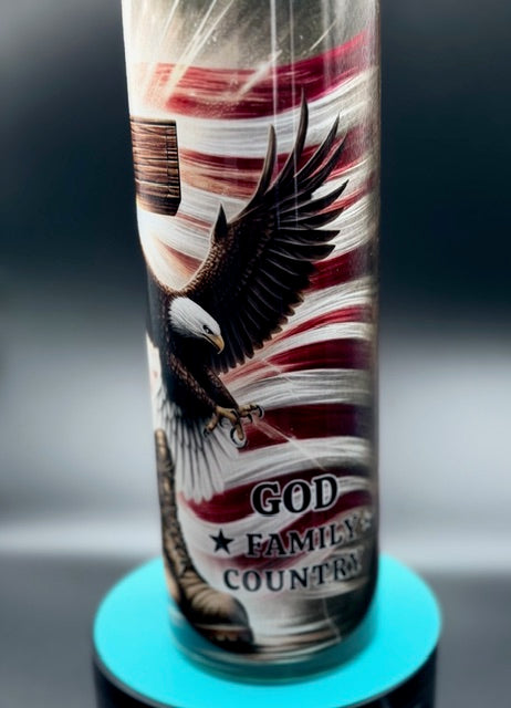 God Family Country Sublimated 20 oz Stainless Steel Sublimated Tumbler