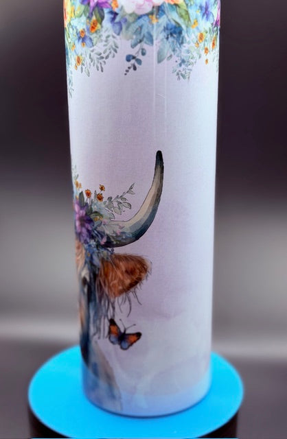 Highland Cow with Flowers Sublimated 20 oz Stainless Steel Tumbler