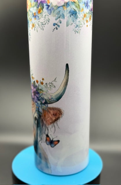 Highland Cow with Flowers Sublimated 20 oz Stainless Steel Tumbler
